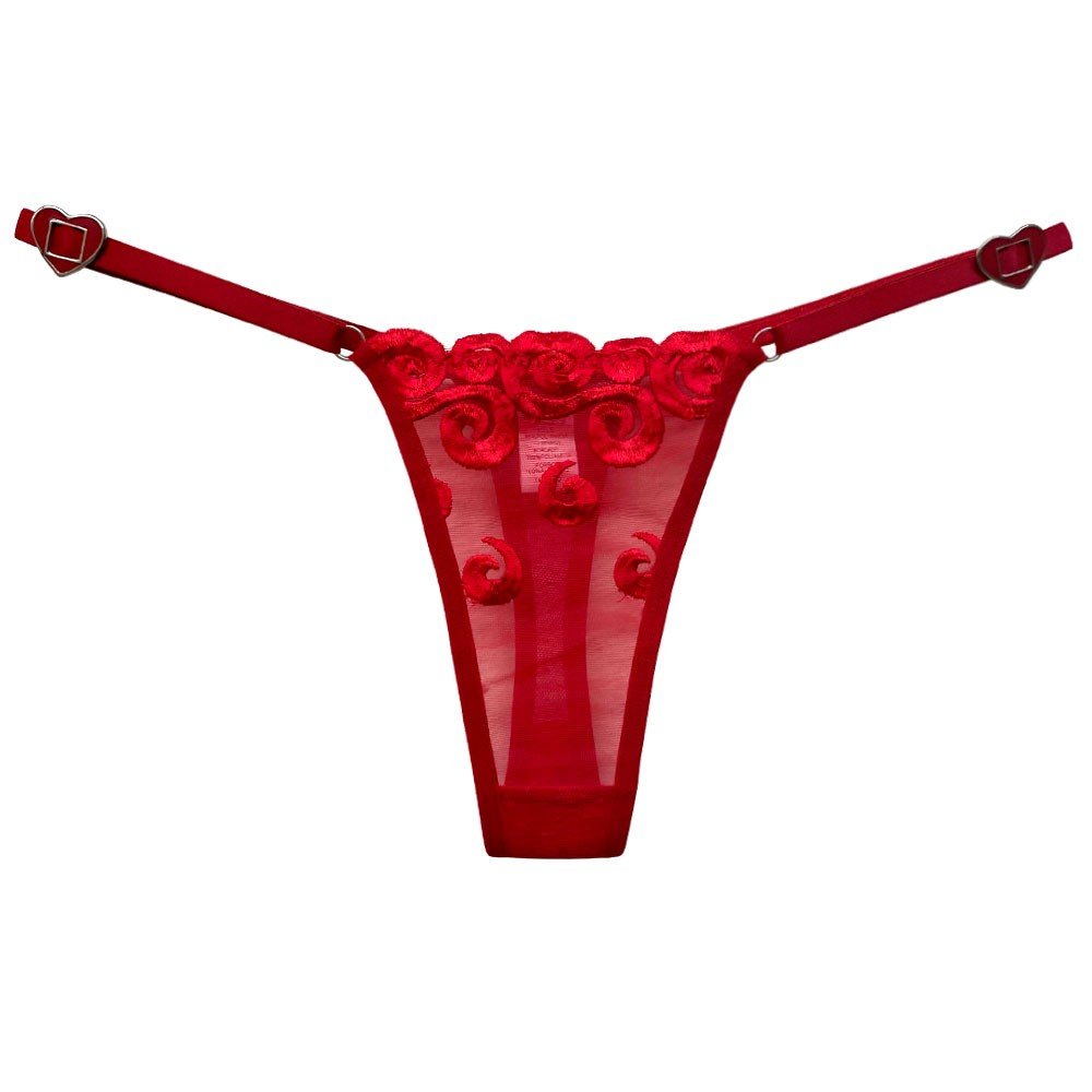 Calcinha String Fio Dental Sensual Sexy em Tule Bordado Vermelha | Foto 03