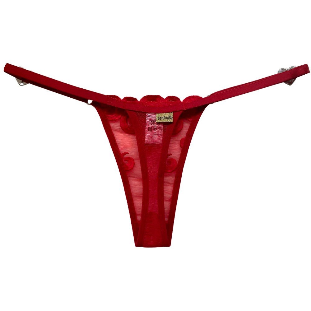 Calcinha String Fio Dental Sensual Sexy em Tule Bordado Vermelha | Foto 04