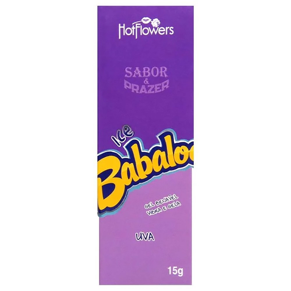 Embalagem do Vibrador L�quido Beij�vel Babaloo Vibra e Gela Uva com destaque para o sabor