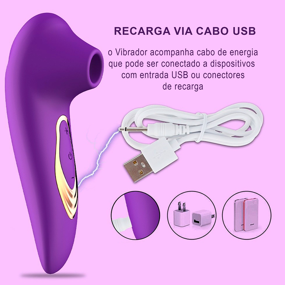Pulsador de Clit�ris Recarreg�vel em Silicone com 5 Pulsa��es Roxo | Foto 04