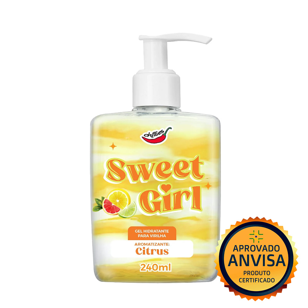 Gel Hidratante para Virilha Sweet Girl Aroma Citrus 240ml, aprovado pela ANVISA, garantindo produto certificado e seguro para uso �ntimo