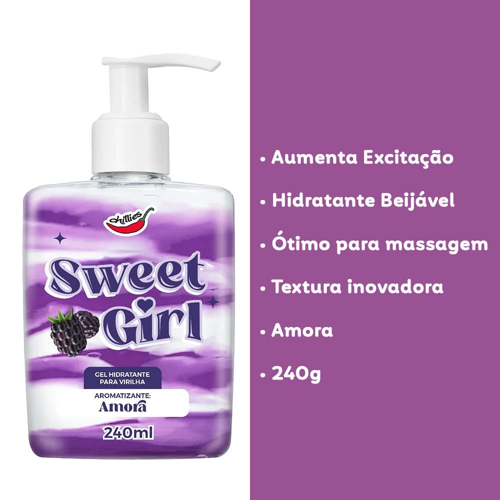 Gel Hidratante para Virilha Sweet Girl Aroma Amora 240ml com seus principais benef�cios como Hidratante Beij�vel e �timo para massagem