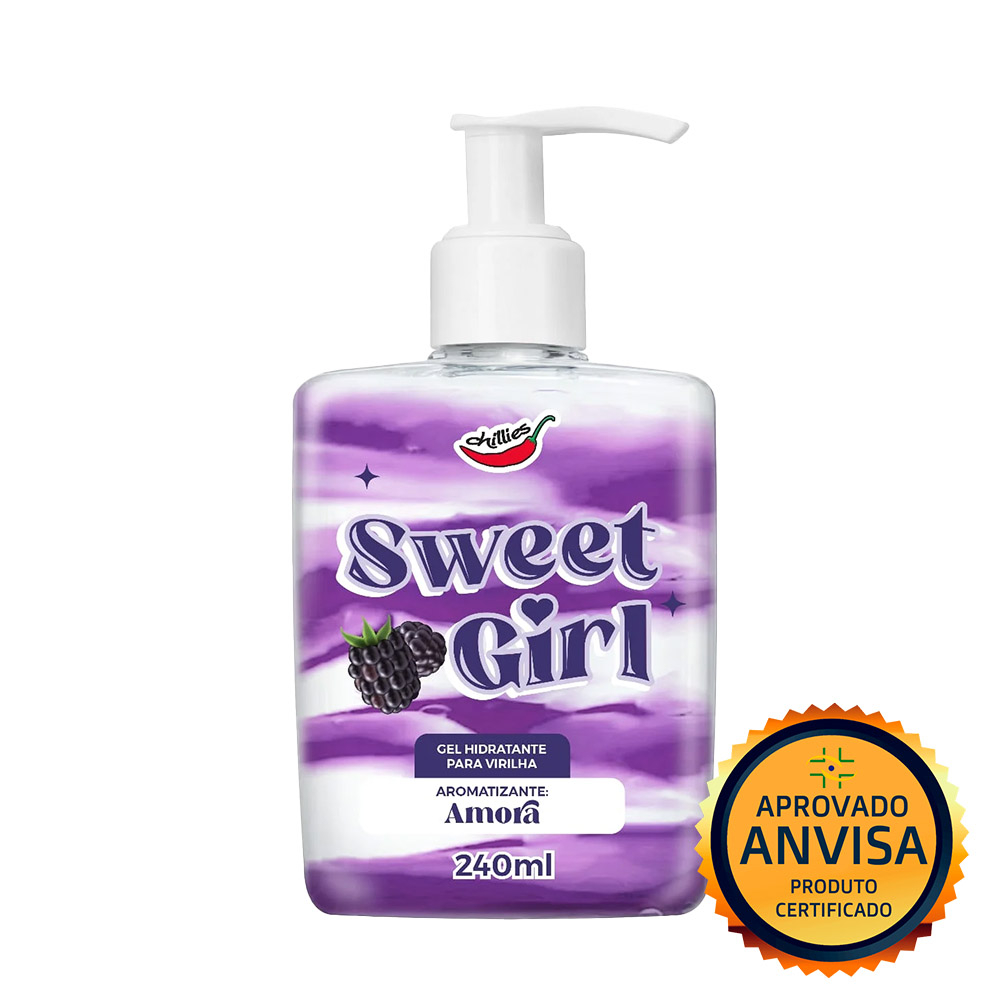 Gel Hidratante para Virilha Sweet Girl Aroma Amora 240ml com selo 'Aprovado ANVISA Produto Certificado'