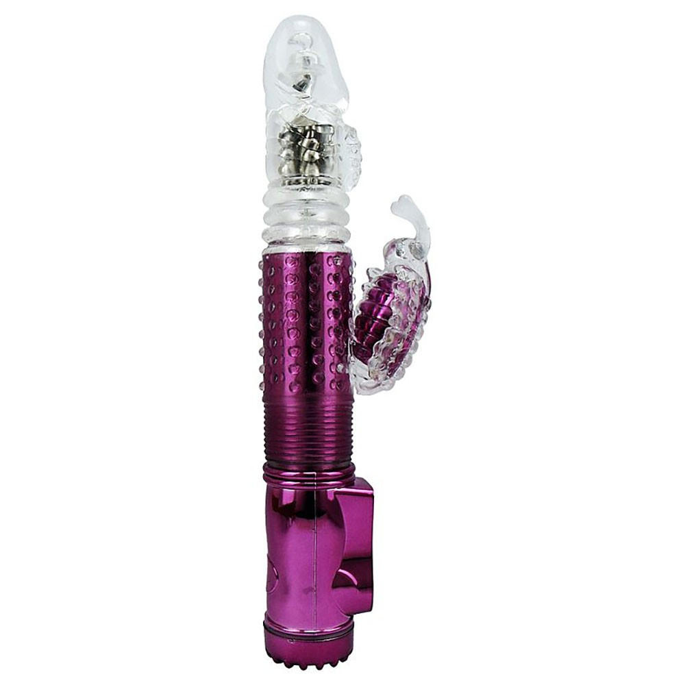 Vibrador Rabbit Rotativo Recarreg�vel com 36 Vibra��es e 8 Velocidades Pink | Vista lateral do vibrador mostrando o corpo principal e o estimulador clitoriano