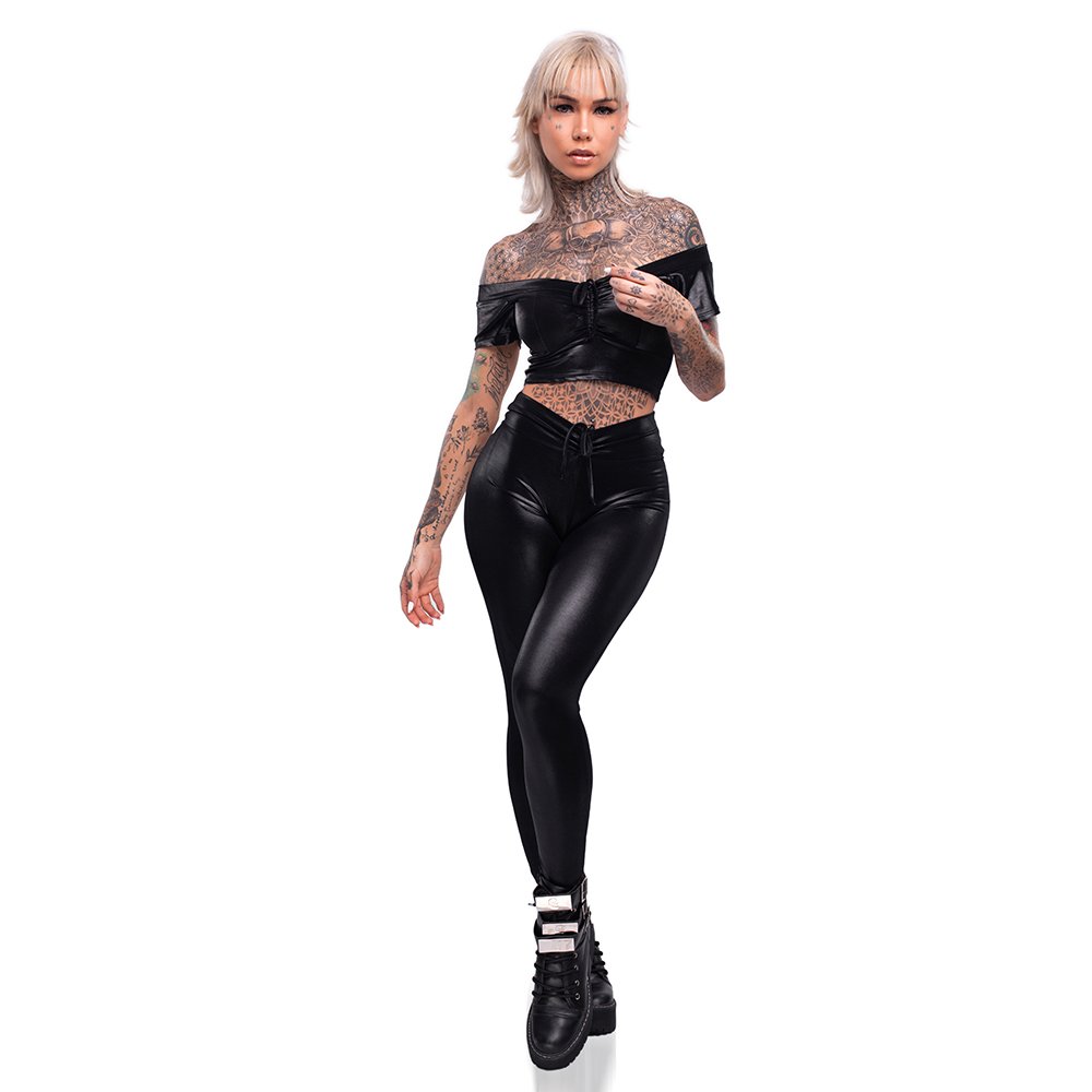 Conjunto Sensual Sexy em Cirre com Cal�a Levanta Bumbum e Cropped Preto | Foto 03