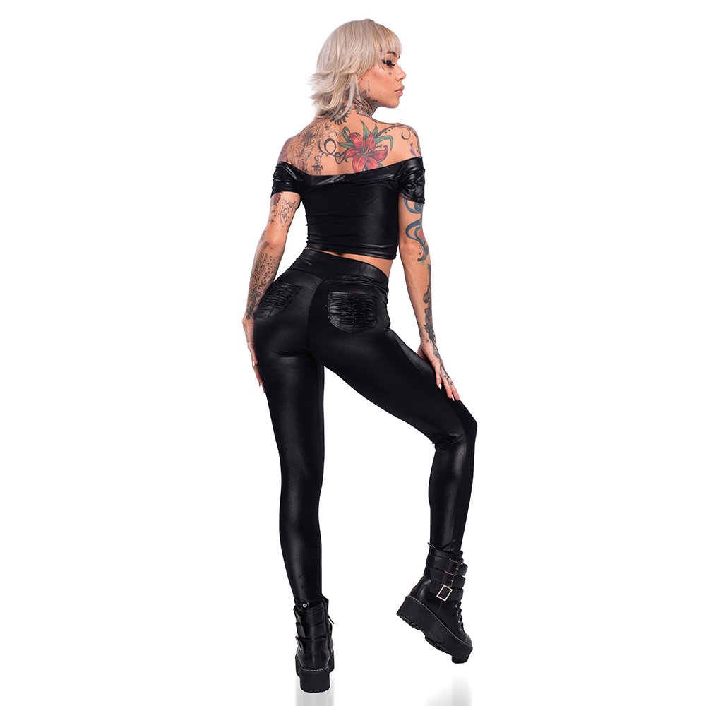 Conjunto Sensual Sexy em Cirre com Cal�a Levanta Bumbum e Cropped Preto | Foto 06