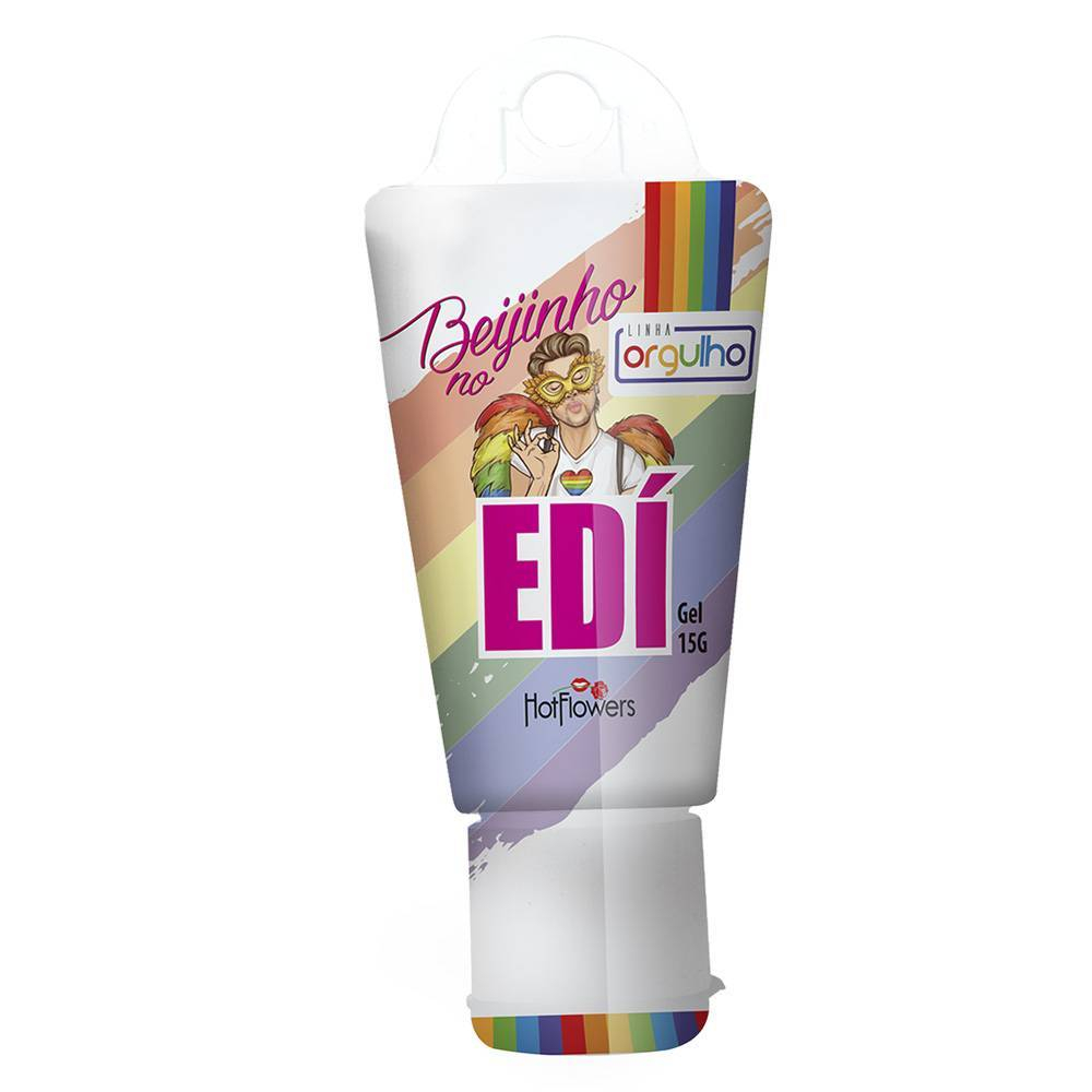 Gel Beijo Grego Beijinho no Ed� Tutti-Frutti 15ml em sua embalagem frontal com o tema Linha Orgulho