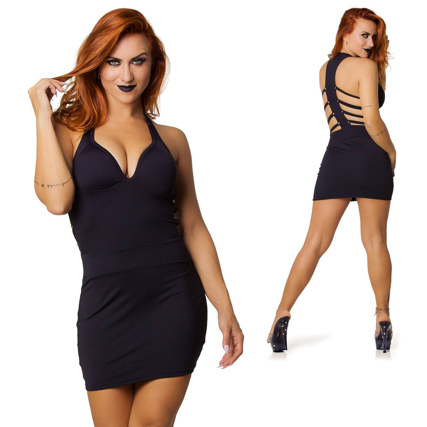 Vestido Sensual com Tiras nas Costas e Rebites Preto | Foto 03