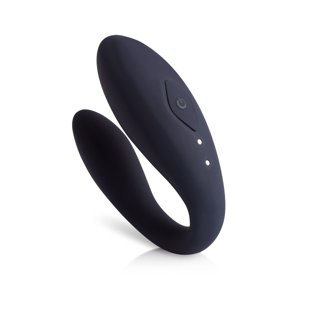 Vibrador para Casal Recarreg�vel Couple Azul - vista lateral do vibrador de silicone ergon�mico