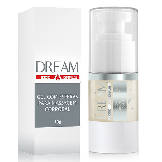 Excitante Unissex Dream Gel com Microc�psulas 19g e sua caixa, mostrando o design do produto