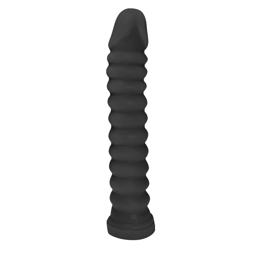 P�nis Anelado em PVC Flex�vel At�xico 22 x 4cm Preto, vista detalhada da textura e an�is