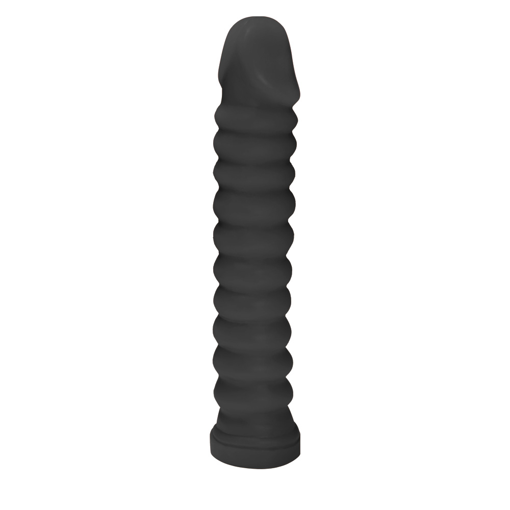 P�nis Anelado em PVC Flex�vel At�xico 22 x 4cm Preto, vista da base e flexibilidade do material