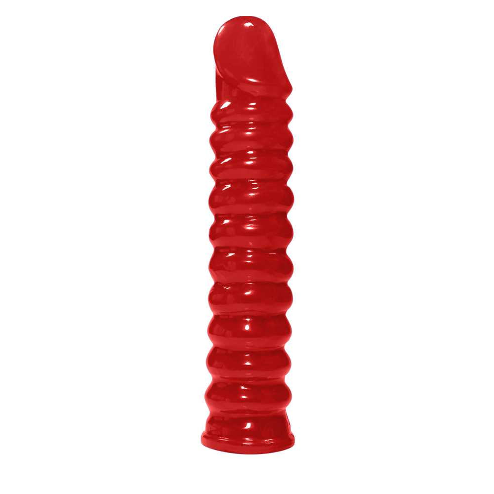 P�nis Anelado em PVC Flex�vel At�xico 22 x 4cm Vermelho, vista em �ngulo mostrando a textura e a cor intensa
