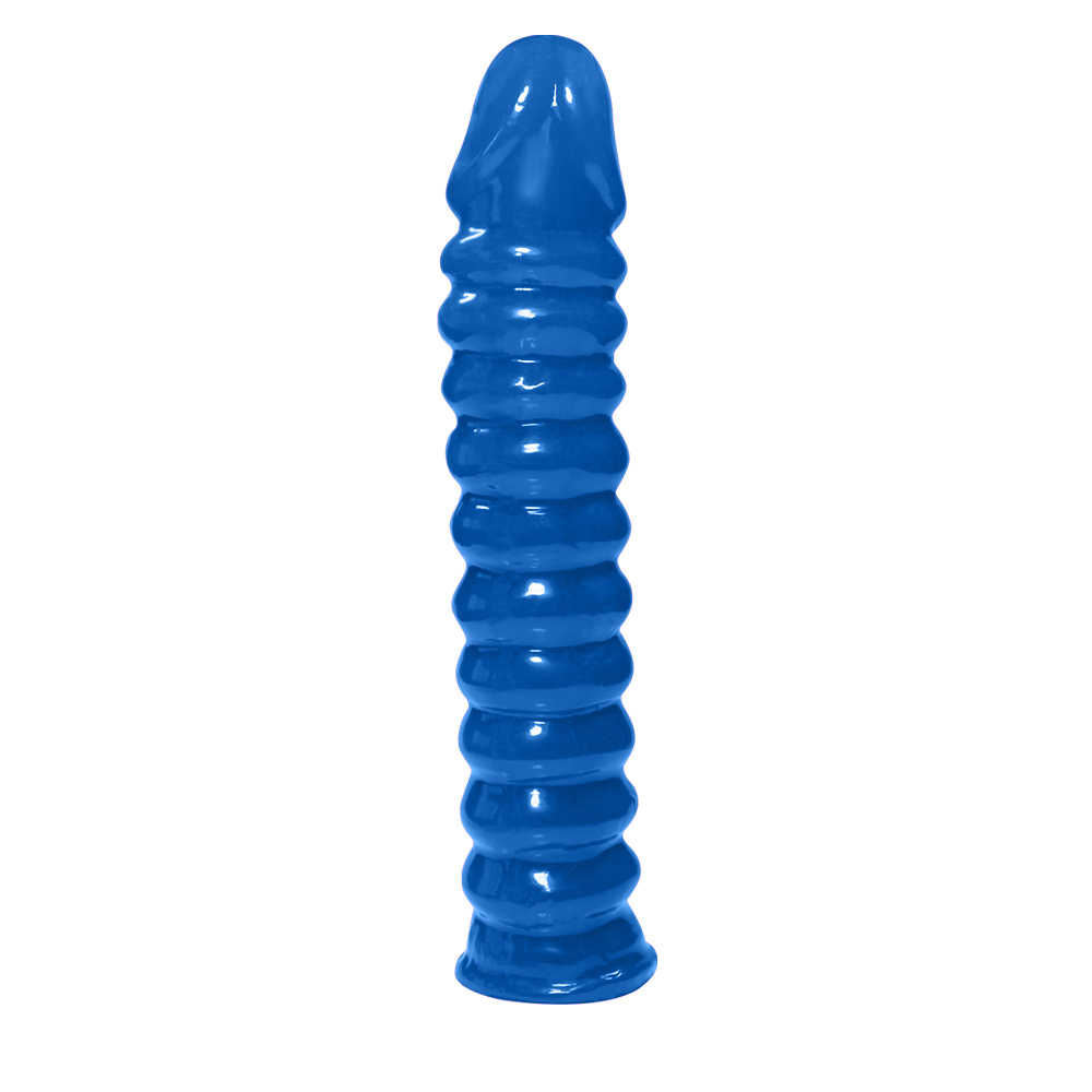 P�nis Anelado em PVC Flex�vel At�xico 22 x 4cm Azul | Vista lateral com destaque para os an�is