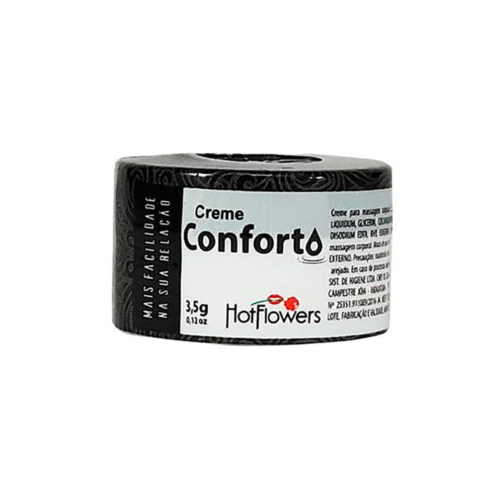 Pote do Gel para Sexo Anal Conforto Hot Flowers 3.5g em vista lateral, com informa��es vis�veis na embalagem