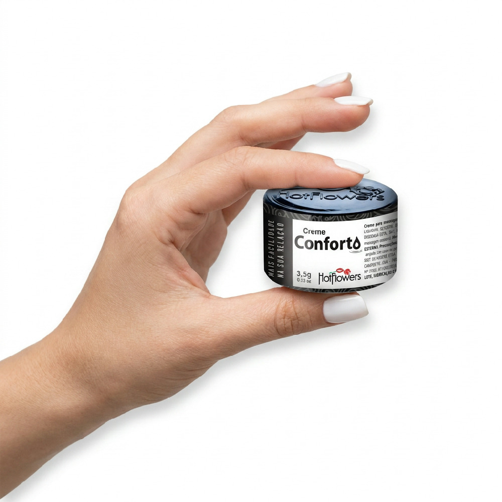M�o feminina segurando o pequeno pote do Gel para Sexo Anal Conforto 3.5g da Hot Flowers