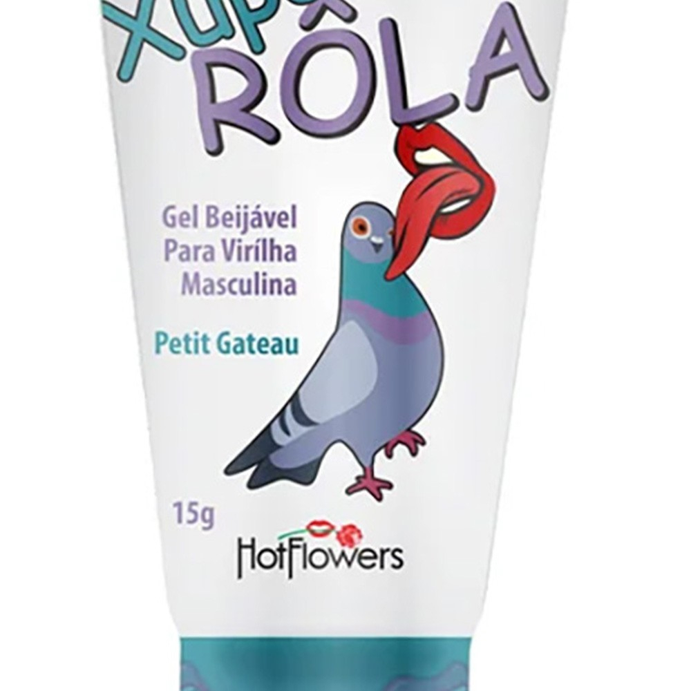 Gel para Sexo Oral Xupa R�la com Aroma e Sabor de Petit Gateau 15ml - Close na parte inferior da embalagem, mostrando a marca Hot Flowers e a quantidade de 15g.