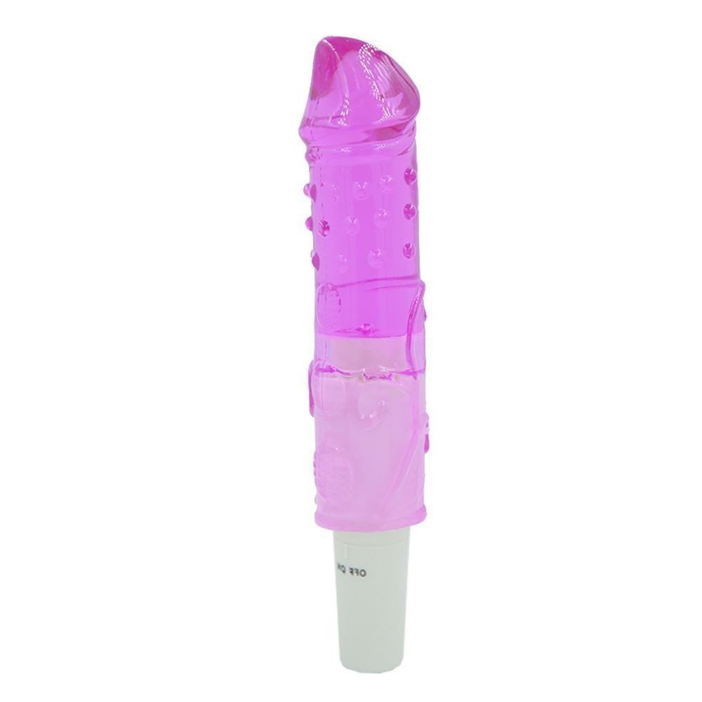 Vibrador Feminino em Jelly Real�stico com Textura Love Sex In Her Rosa | Vibrador feminino real�stico em jelly com textura para estimula��o interna. Vista lateral do vibrador desligado.
