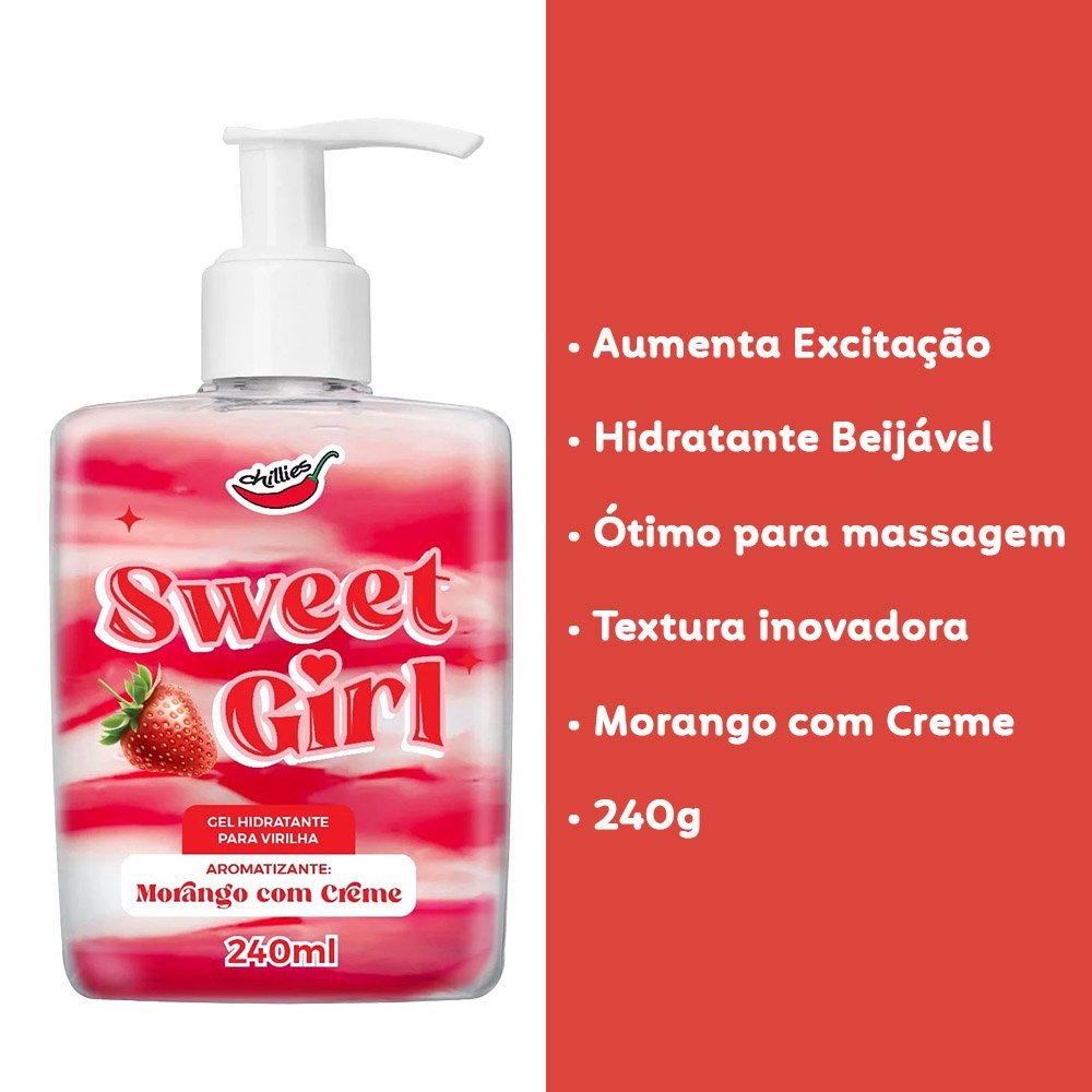 Gel Hidratante para Virilha Sweet Girl Aroma Morango com Creme 240ml | Foto 02 - Detalhe das caracter�sticas e volume.