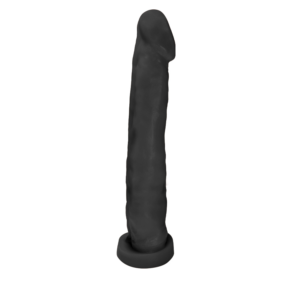 P�nis Gigante e Grosso Flex�vel com Base Enorme 29 x 5,5cm Preto | Vista lateral do dildo com a base
