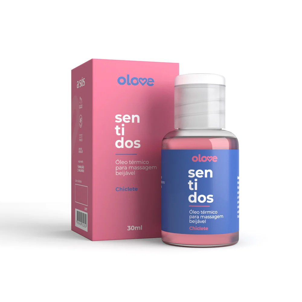 �leo para Massagem Sensual Olove Sentidos Chiclete 30ml e sua embalagem colorida e divertida