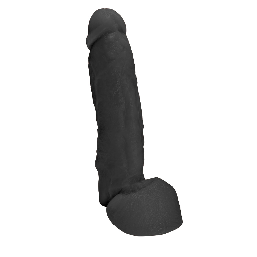P�nis JeFree em PVC Flex�vel At�xico com Escroto 25 x 6,5cm Preto - Vista lateral com escroto
