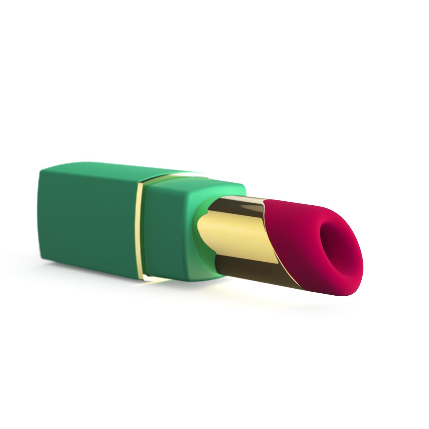 Womanizer 2GO Pink: sugador de clit�ris com a tampa removida, revelando a ponta de silicone e base verde com detalhes dourados