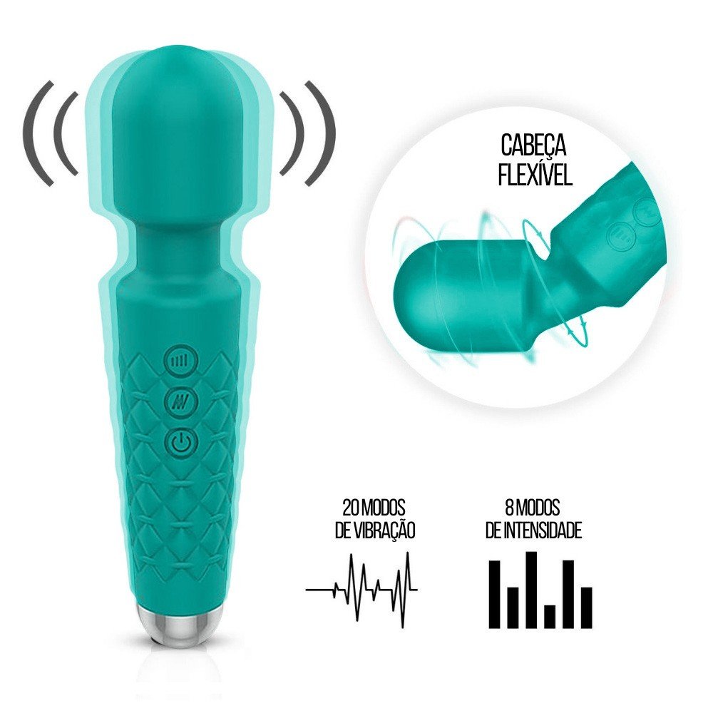 Massageador Er�tico em Silicone Recarreg�vel com 20 Vibra��es Verde | Foto 04