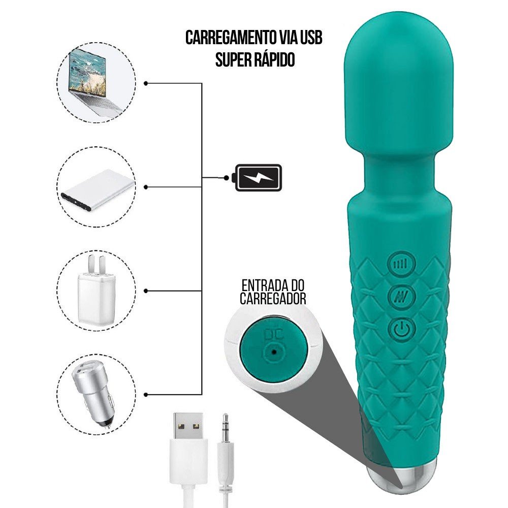 Massageador Er�tico em Silicone Recarreg�vel com 20 Vibra��es Verde | Foto 05