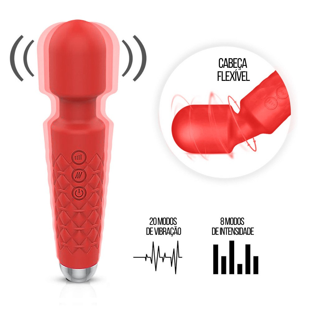 Massageador Er�tico em Silicone Recarreg�vel com 20 Vibra��es Vermelho | Foto 04