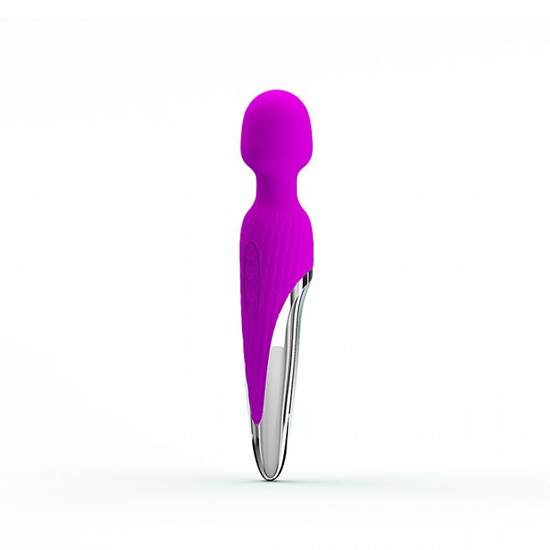 Vibrador Nathaniel em Silicone Roxo com detalhes prateados visto de lado