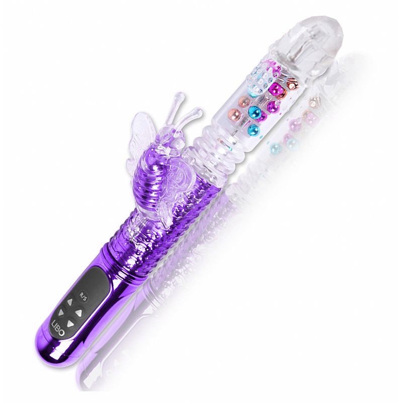 Vibrador Rabbit Rotativo Vai e Vem com Estimulador Multivelocidade Recarreg�vel Female Roxo com detalhe da haste texturizada