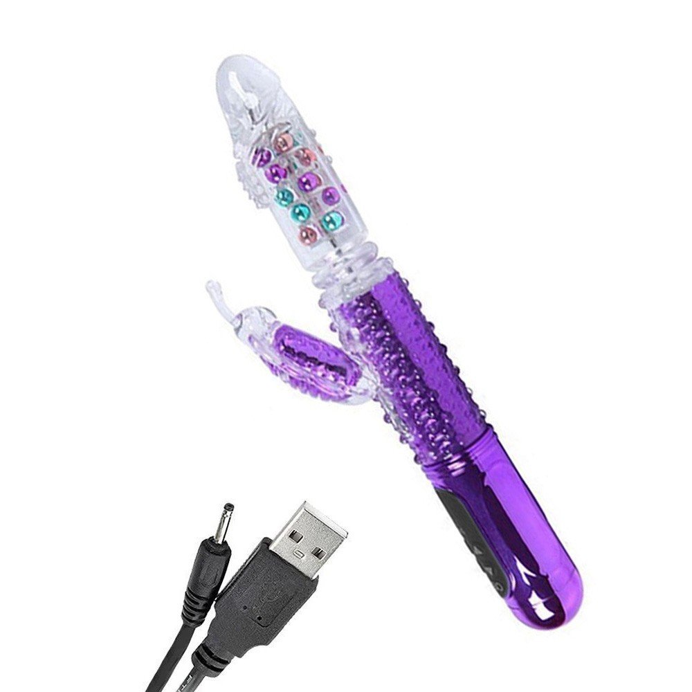 Vibrador Rabbit Rotativo Vai e Vem com Estimulador Multivelocidade Recarreg�vel Female Roxo | Foto 04