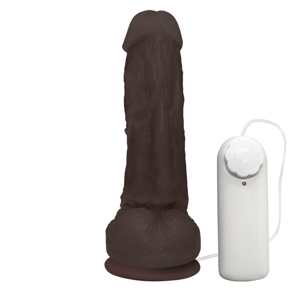 P�nis Real�stico Feito em PVC Flex�vel com Escroto, Vibrador e Ventosa King 19 x 5cm Marrom | Foto 03