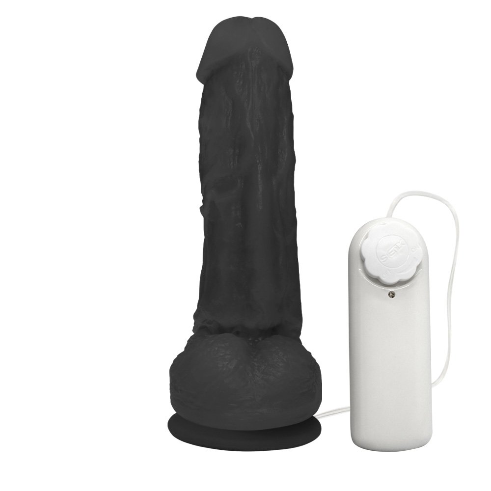 P�nis Real�stico Feito em PVC Flex�vel com Escroto, Vibrador e Ventosa King 19 x 5cm Preto | Foto 03