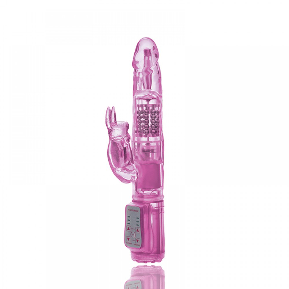 Vibrador Rabbit Rotativo com 7 Velocidades, 22,5x3cm, Rosa - Detalhe do brinquedo em sua embalagem