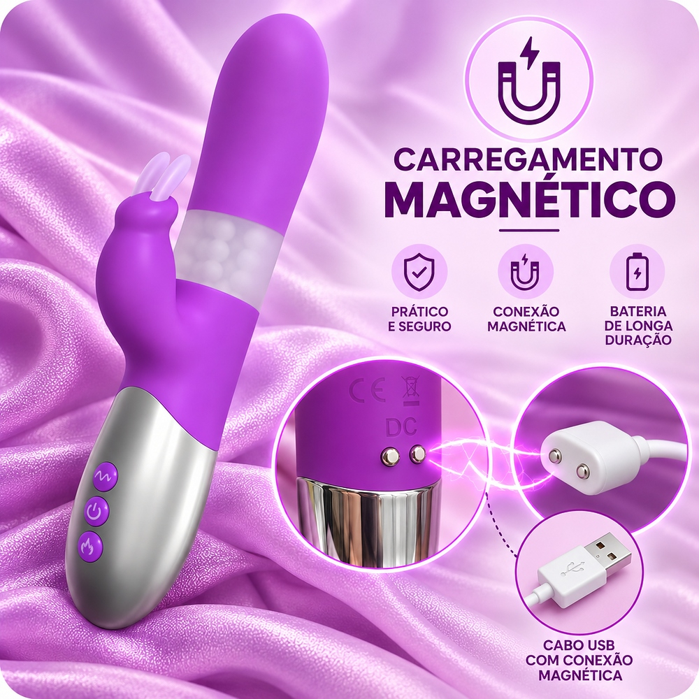 Vibrador Rabbit Recarreg�vel em Silicone com 7 Rota��es e 4 Vibra��es Fun��o de Aquecimento Lil�s | Foto 04