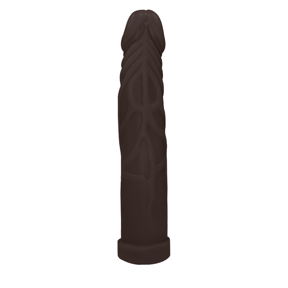 P�nis Real�stico Feito em PVC Flex�vel Tall 17,5 x 3,25cm Marrom em close-up, destacando a glande e a textura das veias