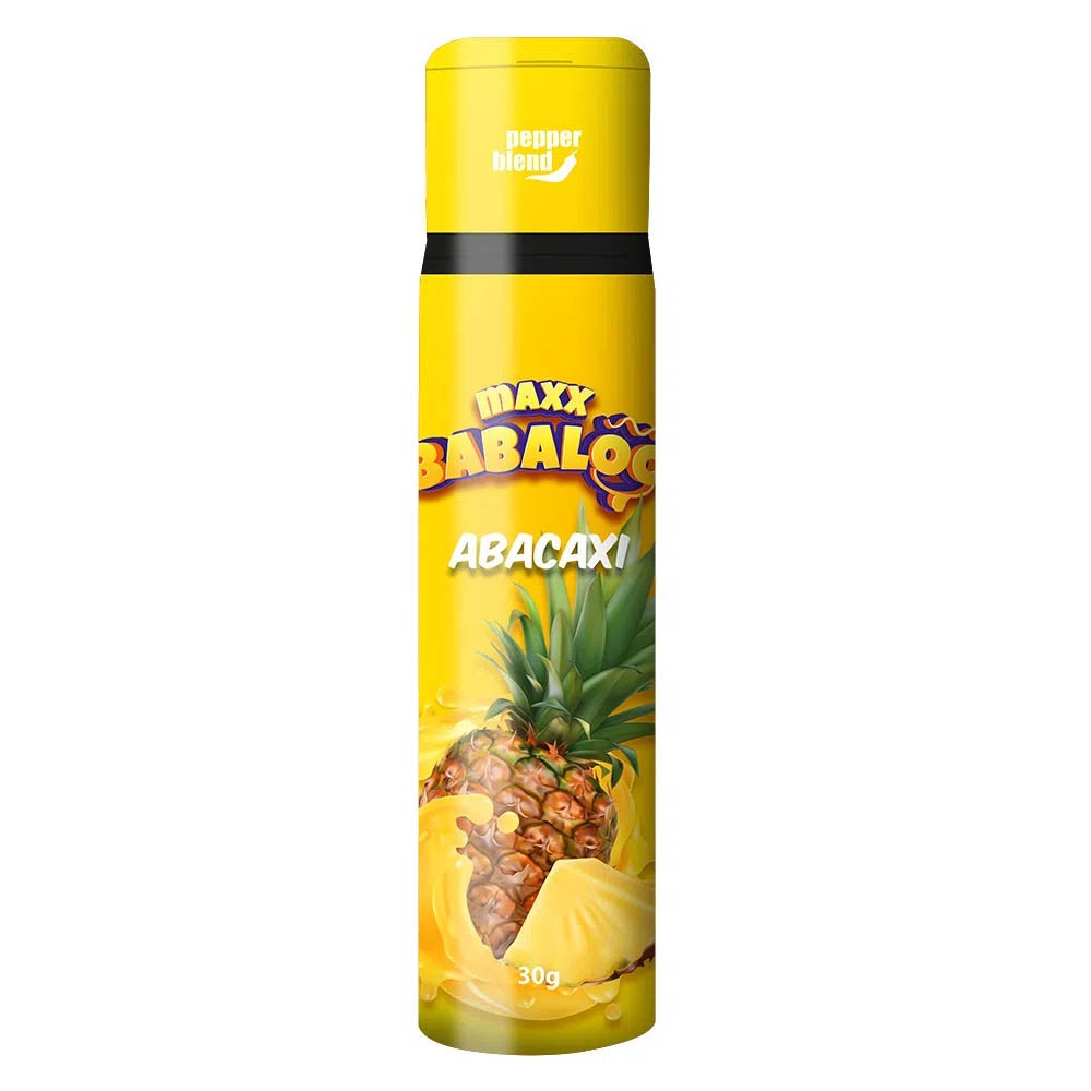 Gel para Sexo Oral Comest�vel Maxx Babaloo Abacaxi 30g, embalagem amarela com desenho de abacaxi