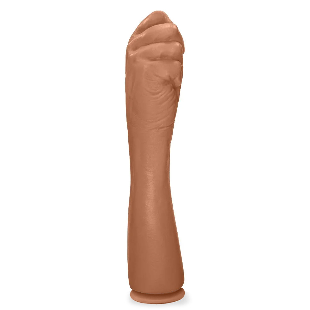 M�o Er�tica Real�stica com Ventosa Hand Fist Bege em vista lateral, exibindo seu formato e a base com ventosa.
