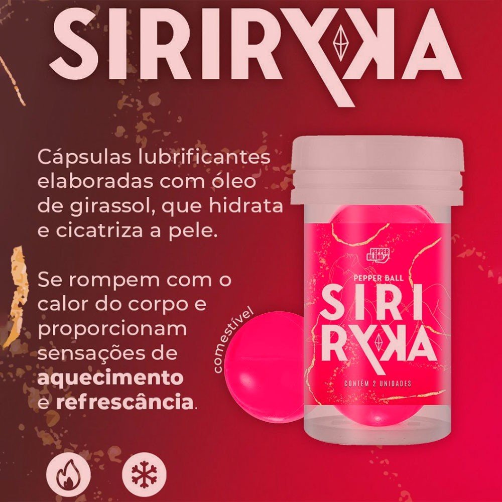 Informa��es sobre a composi��o da Bolinha Siri Ryca, destacando o �leo de girassol e o efeito de aquecimento e refresc�ncia