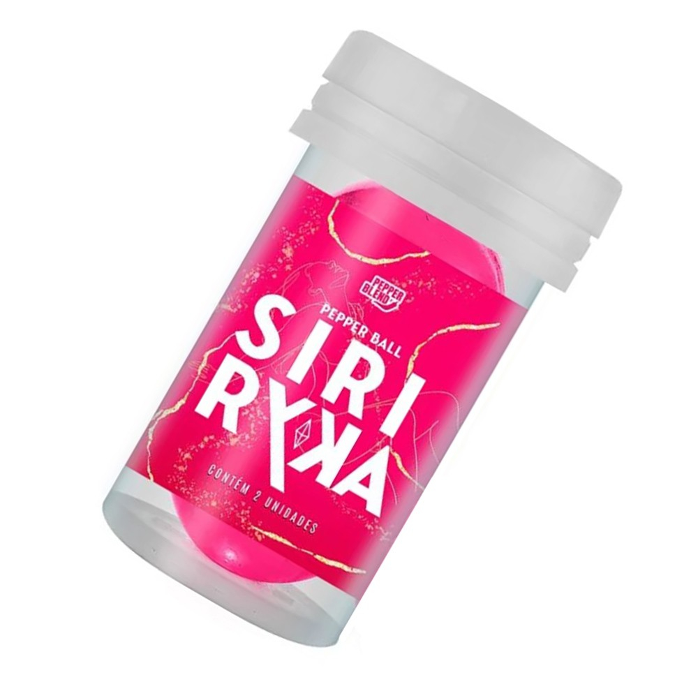 Embalagem da Bolinha de �leo Corporal Vegetal Comest�vel Siri Ryca em �ngulo, destacando a transpar�ncia e a cor vibrante.
