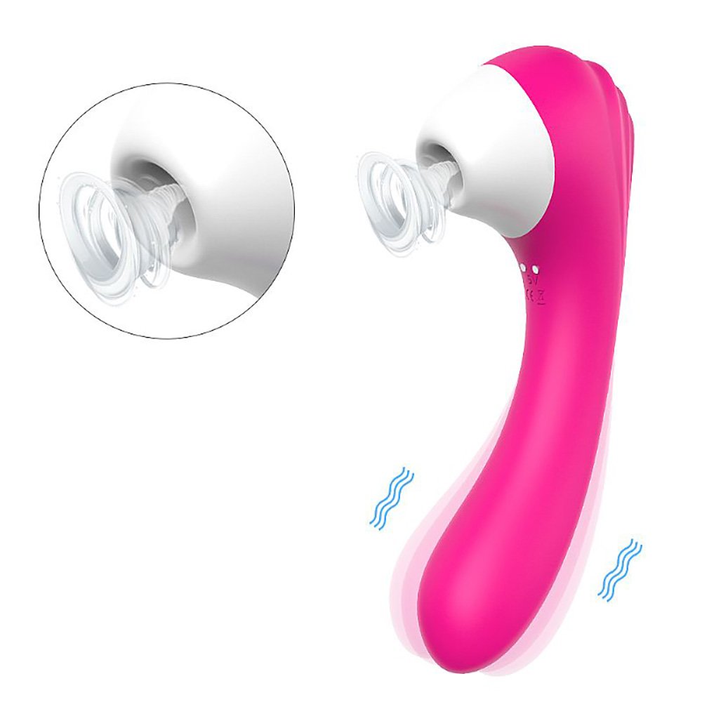 Sugador de Clit�ris com 9 Suc��es e Vibrador Ponto G em Silicone Recarreg�vel Screaming Pink (vista lateral com vibra��o)