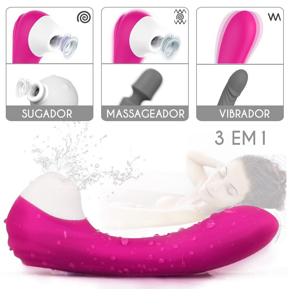 Sugador de Clit�ris com 9 Suc��es e Vibrador Ponto G em Silicone Recarreg�vel Screaming Pink | Foto 04
