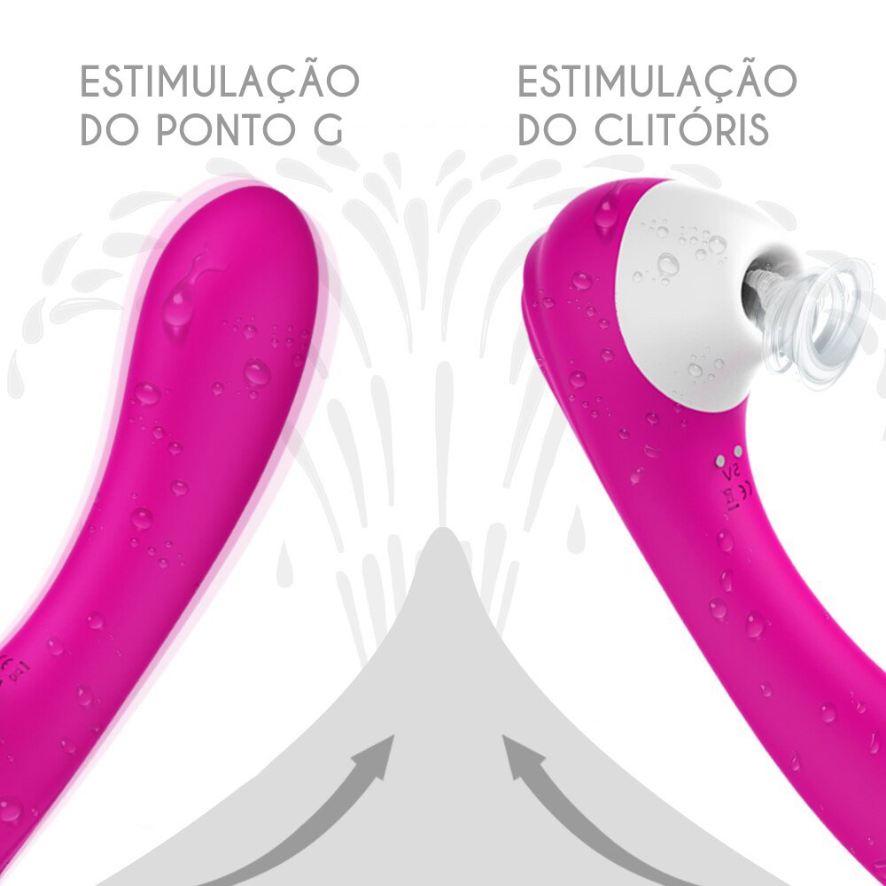 Sugador de Clit�ris com 9 Suc��es e Vibrador Ponto G em Silicone Recarreg�vel Screaming Pink | Foto 05