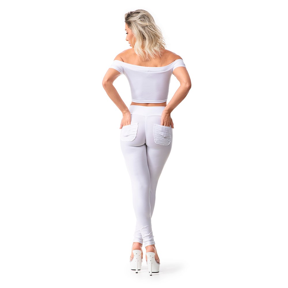 Conjunto Sensual em Suplex Poli�ster com Cal�a Sexy Levanta Bumbum e Cropped Branco | Foto 04