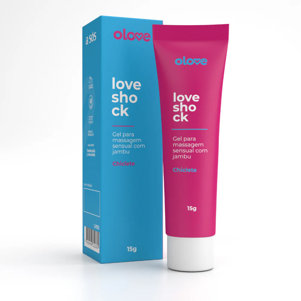 Vibrador L�quido Loveshock Beij�vel Chiclete, embalagem e bisnaga juntas
