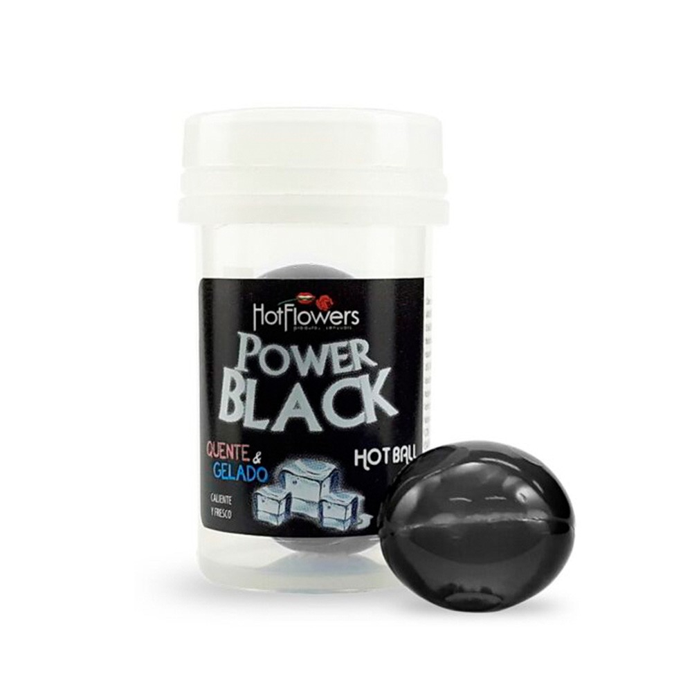 Bolinha de �leo Corporal Power Black Menta liberando o �leo, ilustrando o efeito esquenta e esfria para massagem �ntima