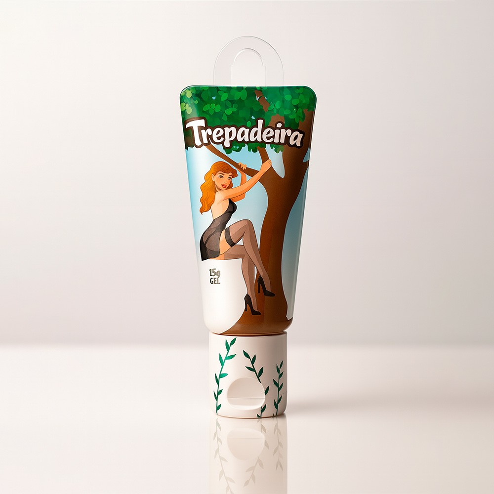 Gel Excitante Feminino Trepadeira 15ml em um fundo claro, vista frontal do produto