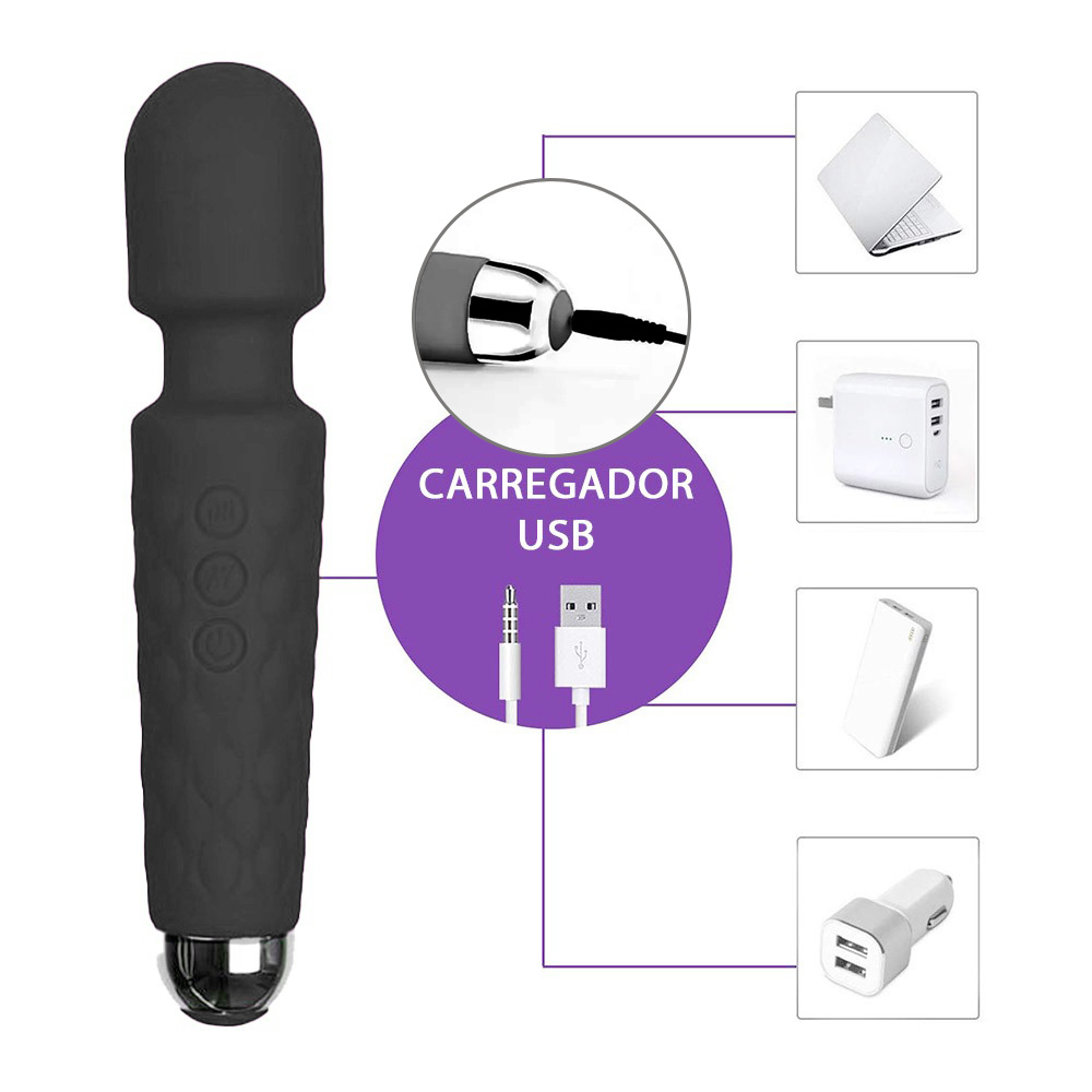 Massageador Er�tico Recarreg�vel em Silicone com 20 Vibra��es Stacy Preto | Foto 05